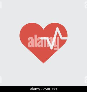 Un cuore di pixel art splendidamente realizzato con una linea di battito cardiaco al suo interno Illustrazione Vettoriale