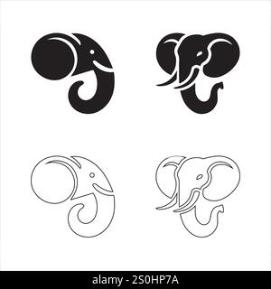 figura in grassetto con testa di elefante e grafica vettoriale eps 10 su sfondo bianco file di alta qualità completamente modificabile. Illustrazione Vettoriale