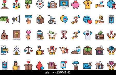 Icone di beneficenza Collezione di icone vettoriali di alta qualità con tratto modificabile. Ideale per progetti professionali e creativi. Illustrazione Vettoriale