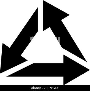 Simbolo di riciclaggio universale con tre frecce nere che ruotano in senso orario in un triangolo equilatero, evidenziando il significato della riduzione Illustrazione Vettoriale