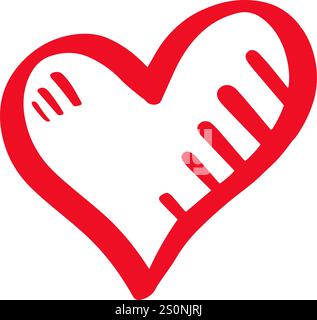 Esprimendo calore e affetto, la semplice forma del cuore rosso presenta imperfezioni disegnate a mano, incarnando l'amore in un design minimalista che risuona Illustrazione Vettoriale