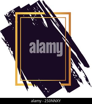 Cornice dorata con tratti di pennello neri per creare un modello elegante e artistico su sfondo bianco, perfetto per aggiungere un tocco Illustrazione Vettoriale