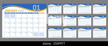 Calendario aziendale blu 2025 Illustrazione Vettoriale