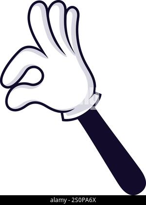 Mano del cartone animato che fa un segno di OK con il pollice e l'indice che formano un cerchio mentre le altre dita sono sollevate, esprimendo approvazione e accordo in un divertimento Illustrazione Vettoriale