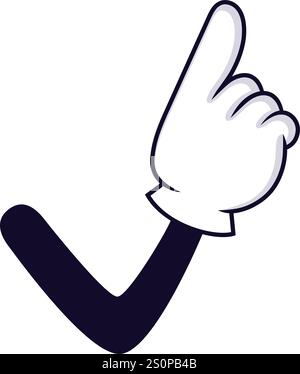 Braccio cartoni animati che forma un segno di spunta con l'avambraccio sollevando contemporaneamente il dito indice con un gesto puntato, trasmettendo l'approvazione e. Illustrazione Vettoriale