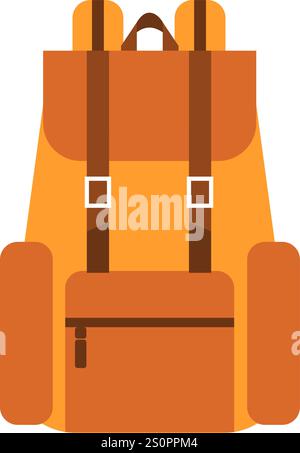 Zaino con due cinghie e fibbie marroni regolabili, ideale per escursioni, campeggio o gite scolastiche, su uno sfondo bianco pulito Illustrazione Vettoriale