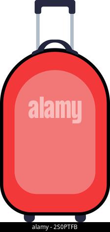 Valigia arrotolata rossa con manico esteso, che rappresenta avventure di viaggio, vacanze, viaggi di lavoro e bagagli essenziali per ogni viaggio Illustrazione Vettoriale