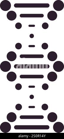 Filamento verticale di dna stilizzato composto da cerchi e linee orizzontali che formano una doppia elica, simboleggiando la genetica, la medicina e la ricerca scientifica Illustrazione Vettoriale