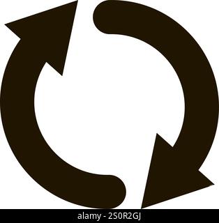 Due frecce si intrecciano per formare un cerchio, che rappresenta un ciclo continuo o un'azione ripetuta, che illustrano il concetto di movimento infinito e. Illustrazione Vettoriale