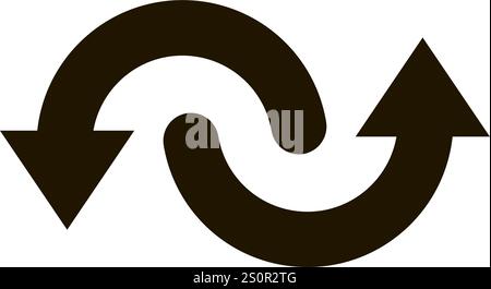 Due frecce nere curve ruotano e puntano in direzioni opposte, creando una rappresentazione visiva dinamica di scambio, processo o movimento Illustrazione Vettoriale