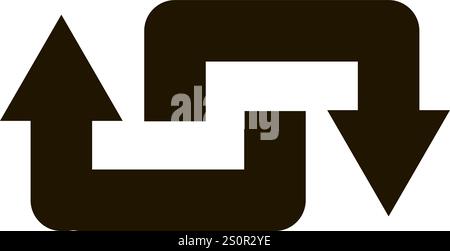 Due frecce nere che puntano in direzioni opposte formano un simbolo quadrato, illustrando i concetti di scambio, processo ed equilibrio nella comunicazione o. Illustrazione Vettoriale