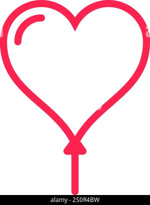 Illustrazione vettoriale minimalista di un palloncino rosso a forma di cuore che galleggia verso l'alto, che rappresenta amore, romanticismo, San Valentino e positivo Illustrazione Vettoriale