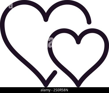 Due cuori disegnati a mano si sovrappongono, creando un simbolo di amore, affetto e amicizia, perfetto per San Valentino o per qualsiasi occasione romantica Illustrazione Vettoriale