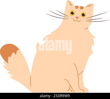 Simpatico cartone animato che raffigura un gatto zenzero seduto con la coda rivolta verso l'alto, che mostra un'espressione felice, perfetto per libri per bambini, prodotti per animali domestici o altro Illustrazione Vettoriale