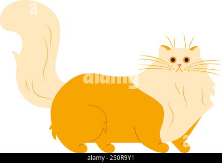 Illustrazione a fumetto con un gatto zenzero in piedi con orgoglio e mostra la sua grande e soffice coda, su uno sfondo bianco pulito per un Illustrazione Vettoriale
