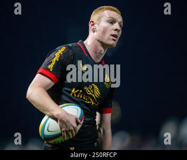 Galway, Irlanda. 29 dicembre 2024. Nathan Doak dell'Ulster durante la gara del 9° round del United Rugby Championship tra Connacht Rugby e Ulster Rugby al Dexcom Stadium di Galway, Irlanda, il 28 dicembre 2024 (foto di Andrew SURMA/ Credit: SIPA USA/Alamy Live News Foto Stock