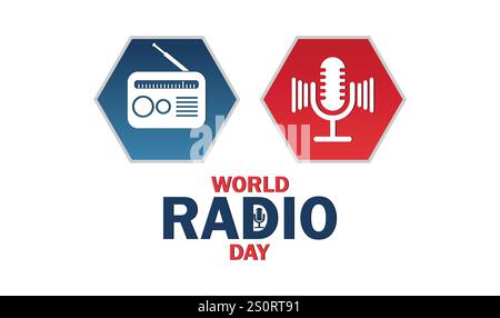 Biglietto d'auguri World radio Day adatto per social media e background Illustrazione Vettoriale