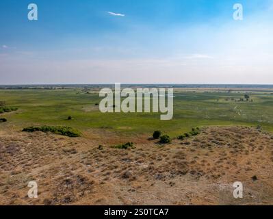 Paesaggio in Botswana dall'alto. Volo da Maun al Delta dell'Okavango in elicottero. Foto Stock