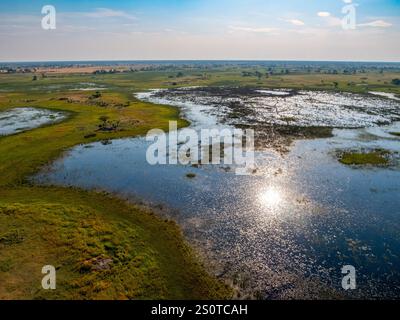 Paesaggio in Botswana dall'alto. Volo da Maun al Delta dell'Okavango in elicottero. Foto Stock