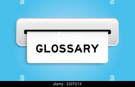 Banner coupon bianco con glossario di parole della macchina su sfondo blu Illustrazione Vettoriale