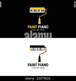 Spazzola per pittura a rotolo a mano piano Logo Design Stock Vector . Modello di design del logo musicale con pennello a mano artistico Illustrazione Vettoriale