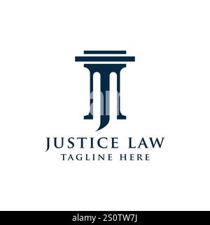 modello di disegno del logo justice law. illustrazione a forma di montante e stella Illustrazione Vettoriale