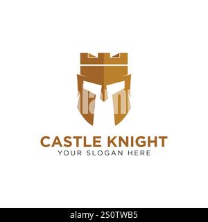 Design vettoriale con castello ispirato e logo spartano Illustrazione Vettoriale