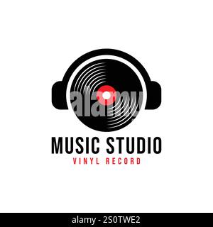 DJ cuffie, registrazione Music Studio, ispirazione per Logo Design Illustrazione Vettoriale