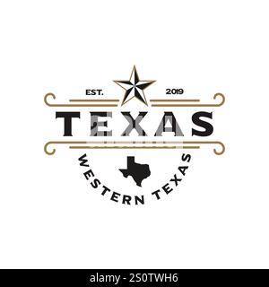 Logo vintage retro Western Country Emblem Texas con logo vettoriale Illustrazione Vettoriale