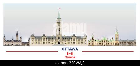 Gli edifici di Parliament Hill a Ottawa, Canada. Vista panoramica. Illustrazione vettoriale Illustrazione Vettoriale