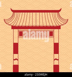 Illustrazione del doodle del cancello tradizionale cinese. cina tradizione lunare nuovo anno porta vettore Illustrazione Vettoriale