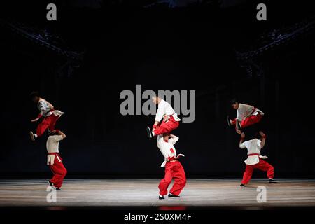 Guangzhou, Cina.28 dicembre 2024. La conferenza stampa del 5° Greater Bay area Chinese Theatre Cultural Festival si tiene a Guangzhou, capitale della provincia del Guangdong della Cina meridionale, il 28 dicembre 2024. Il festival si sarebbe tenuto congiuntamente a Macao, Hong Kong e Guangzhou per la prima volta da marzo a maggio 2025. Circa 11 opere teatrali tra cui dramma, canzone e danza, opera Yue e opera cantonese sarebbero state messe in scena durante il festival. Credito: Chen Chuhong/China News Service/Alamy Live News Foto Stock