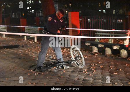 Cervo. 29 dicembre 2024. Ragazzo di 16 anni in condizioni critiche ma stabili dopo essere stato pugnalato più volte probabilmente con un cacciavite verso le 19:00 domenica sera al lincoln Terrace/arthur s. Somers Park in rochester avenue e carroll Street nella sezione Crown Heights di brooklyn, New york. Domenica 29 dicembre 2024, brooklyn, New york, usa: nessun sospetto è attualmente in custodia, la squadra di raccolta delle prove della polizia di new york ha esaminato la scena. (Credit Image: © Kyle Mazza/TheNEWS2 via ZUMA Press Wire) SOLO PER USO EDITORIALE! Non per USO commerciale! Foto Stock