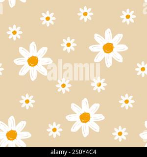 fiore a margherita disegnato a mano con motivo senza cuciture, semplice sfondo floreale Illustrazione Vettoriale