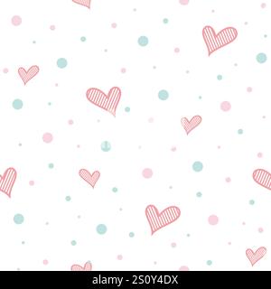 design semplice e carino con motivo a forma di cuore e punti, pois e sfondo a forma di cuore Illustrazione Vettoriale