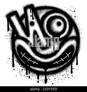 Graffiti di spray emoji infastidito dipinti con la parola NO Illustrazione Vettoriale