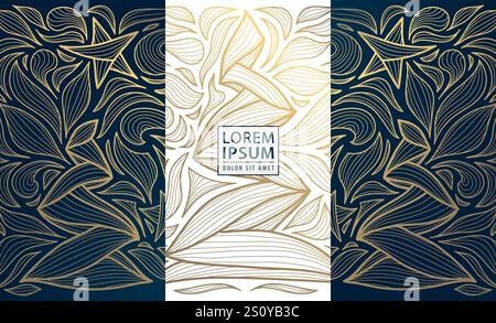 Carta Vector christmas Tree Gold, elegante sfondo natalizio di lusso, banner art deco di benvenuto. Illustrazione Vettoriale