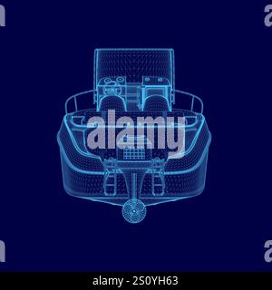 Barca blu con sfondo blu. Vista posteriore Illustrazione Vettoriale