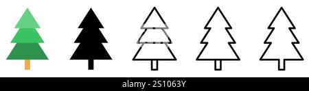 Icona dell'albero di Natale. Set di icone nere dell'albero di Natale. Simbolo di Natale. Illustrazione Vettoriale