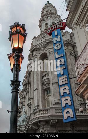Annuncio dell'Hotel Inglaterra, il più antico albergo dell'Avana (XIX secolo) Foto Stock