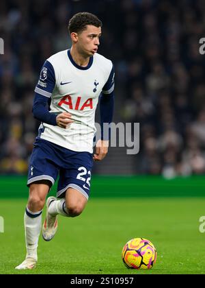 Londra, Regno Unito. 29 dicembre 2024. Londra, Inghilterra - 2024 29 dicembre: Brennan Johnson del Tottenham Hotspur durante la partita di Premier League 2024/25 tra Tottenham Hotspur FC e Wolverhampton Wanderers al Tottenham Hotspur Stadium il 29 dicembre 2024 a Londra, Inghilterra. (Foto di David Horton/SPP) (David Horton/SPP) credito: SPP Sport Press Photo. /Alamy Live News Foto Stock