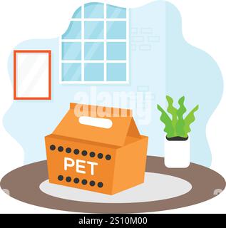 Concetto di consegna a domicilio, foraggio e foraggio in una scatola con icone di colore vettoriale, PET Foster e hotel Symbol, kennel Animals Sign, Hu Illustrazione Vettoriale