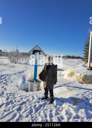 Insegna dell'orso polare al Churchill Northern Studies Centre di Churchill, Manitoba, Canada Foto Stock