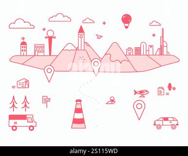 Icone lineari sul business e sui viaggi Illustrazione Vettoriale