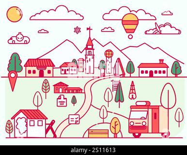 Icone lineari sul business e sui viaggi Illustrazione Vettoriale