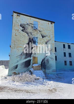 Murale di orsi polari nel porto dismesso di Churchill, Manitoba, Canada Foto Stock