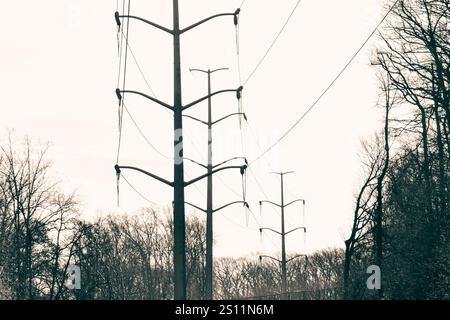 Linee elettriche lungo Four Mile Run ad Arlington, Virginia Foto Stock