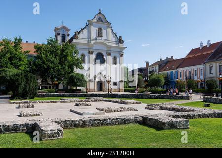 Resti della chiesa di San Michele nella piazza principale di fronte alla chiesa domenicana di nostra Signora della Vittoria, Vac, Ungheria Foto Stock