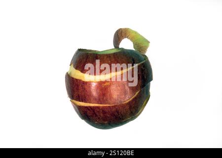 Immagine di una mela sbucciata con una buccia accanto ad essa. Foto Stock