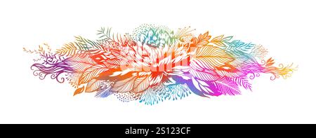 Colore astrazione floreale. Bellissimi fiori astratti e foglie di arcobaleno. Composizione floreale. disegno a mano. Non ai, illustrazione vettoriale Illustrazione Vettoriale
